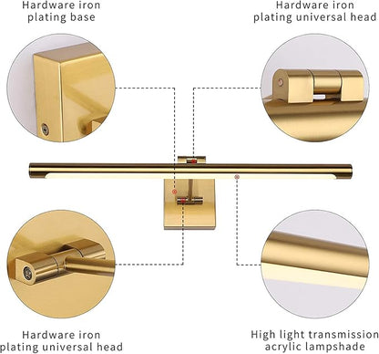 Joosenhouse LED Picture Light Fixtures Dimmable 24.4 Inches, Full Metal Artwork Display Lamp with Single Swing Arm, 14W (70W Eqv), Hardwired Connection, 3000K Warm White, Golden-Like Brass Finish