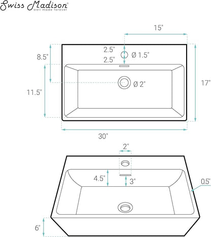 Claire 30” Rectangle Wall-Mount Bathroom Sink