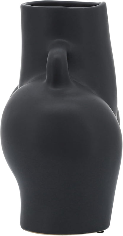 Decorative Half Body Ceramic Vase for Living Room Decor and Home Accents - Perfect for House and Table Decor Displays - Modern Flower Vase for Room, Bedroom, or Office Decor - 8", Black