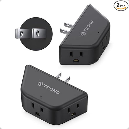 TROND 2 Prong to 3 Prong Outlet Adapter for Old House, 2 Pack | 3-Sided Design Plug Extender with 3 AC Sockets, Wall Plug Splitter for Non-Grounded Outlets in Home Travel, Black