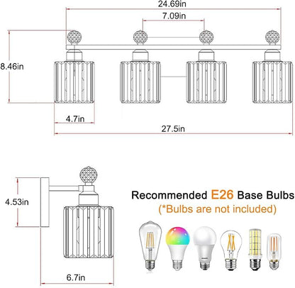 Lxybcce Bathroom Vanity Lights Over Mirror - Easy Installation with Clear Guide, 4-Light Shadow-Free Design, Black and Gold Crystal Finish - for Modern Home Bathroom Lighting Fixtures in DIY Projects