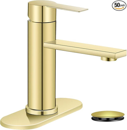 Bathroom Faucet Single Hole Single Handle Vanity Modern Sink RV Faucet with Pop-up Drain for 1 - or 3 Hole Bathroom Sink (Brushed Gold)