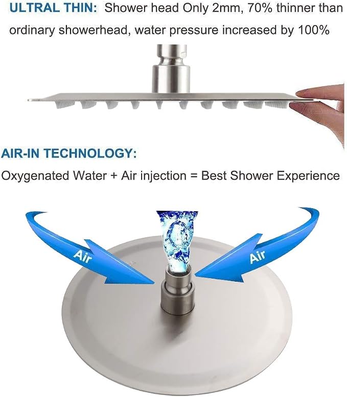Shower Faucet Set Brushed Nickel Bathroom Rainfall Shower System Wall Mounted 8" Inch Shower Head and Handle Set Single Function Shower Trim Kit with Rough-in Valve