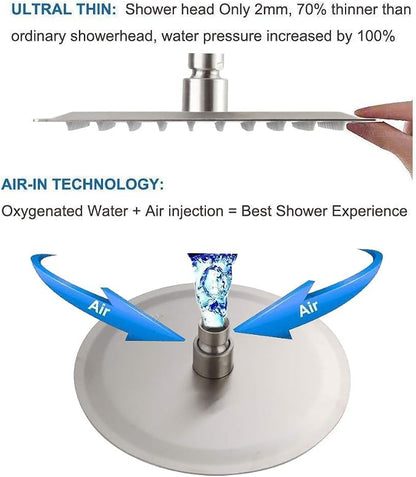 Shower Faucet Set Brushed Nickel Bathroom Rainfall Shower System Wall Mounted 8" Inch Shower Head and Handle Set Single Function Shower Trim Kit with Rough-in Valve