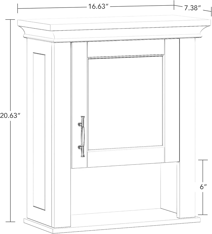 RiverRidge Somerset Single Door Wall Cabinet - Bathroom Medicine Cabinet with Inset Door, Coved Top Shelf, 2 Interior Shelves & Open Display Shelf – Elegant Bathroom Cabinet for Expanded Storage