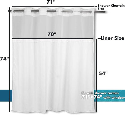River Dream 2 Pack Snap in Shower Curtain Liner Replacement,White,70x54 | with Magnets,Detachable Liner,Quick Dry，Machine Washable，Fit for River Dream 71(W) x 74(H) with Window Shower Curtain