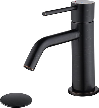 Oil Rubbed Bronze Bathroom Faucet Single Hole, Single Handle Bronze Sink Faucet Bathroom with Pop Up Drain and Water Faucet Supply Lines