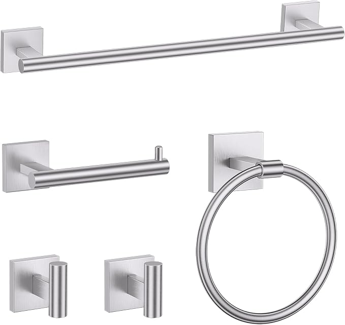 TURS 5-Pieces Brushed Nickel Bathroom Hardware Set 23.6 Inch SUS304 Stainless Steel Towel Bar Set Wall Mounted Bathroom Accessories Set