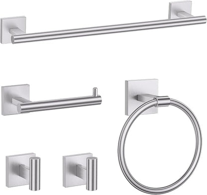 TURS 5-Pieces Brushed Nickel Bathroom Hardware Set 23.6 Inch SUS304 Stainless Steel Towel Bar Set Wall Mounted Bathroom Accessories Set