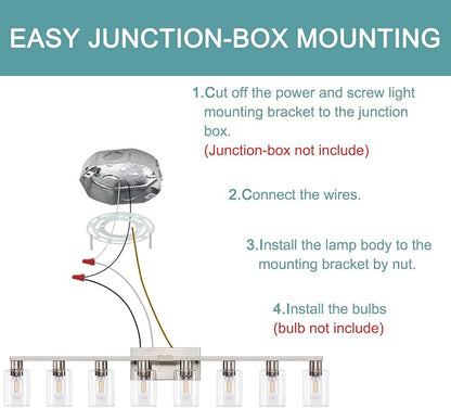 8 Light Bathroom Vanity Light, Large Brushed Nickel Vanity Lights Fixtures, Bathroom Lighting Fixture Over Mirror with Clear Glass Shade for Mirror, Bedroom, Living Room, Wall Lamp
