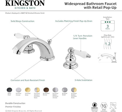 Kingston Brass KB971B Victorian Widespread Bathroom Faucet, Polished Chrome