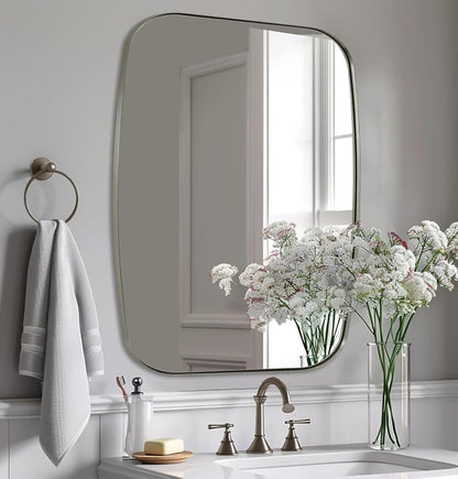 Brushed Nickel Oblong Mirror, 36x40 Inch Brushed Nickel Oval Mirror for Bathroom with Stainless Steel Metal Frame, Wall Mouned for Bathroom, Living Room, Entryway