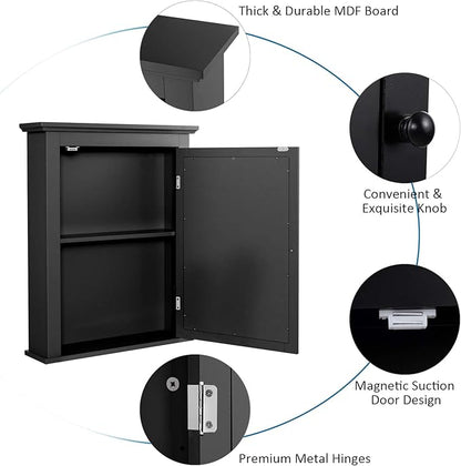 Tangkula Bathroom Cabinet with Mirror, Mirrored Wall-Mounted Storage Medicine Cabinet w/Single Door & Adjustable Shelf in 5 Positions, Multipurpose Wall Cabinet for Bathroom (Black)