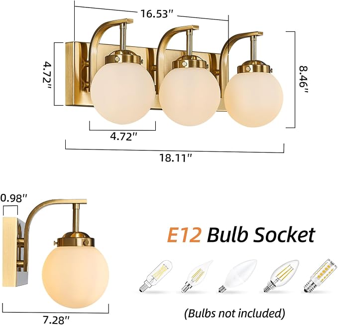 3 Lights Bathroom Vanity Light Fixtures Over Mirror Modern Gold Wall Sconce Vanity Light for Bathroom Lighting