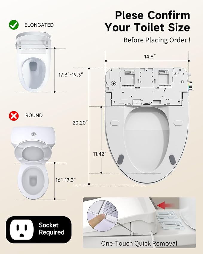 Rainsworth Smart Bidet Seat with Remote Control for Elongated Toilets | Dual User Memory, External Filter, Instant Heated Seat, Auto-Dry, Adjustable Setting, Stainless Nozzles, Intuitive Control