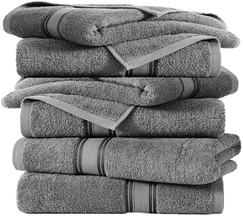 LANE LINEN Luxury Bath Towels Set of 6 (24" x 48") - 100% Cotton, Quick Dry, Soft Bathroom Towels - Cool Grey