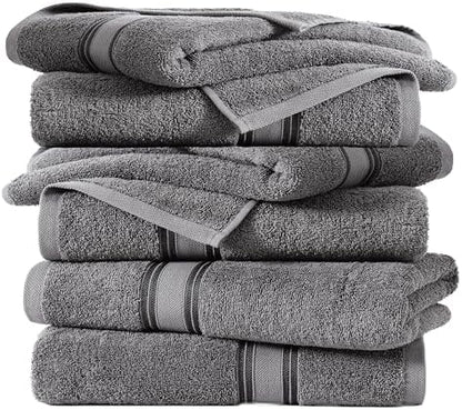 LANE LINEN Luxury Bath Towels Set of 6 (24" x 48") - 100% Cotton, Quick Dry, Soft Bathroom Towels - Cool Grey