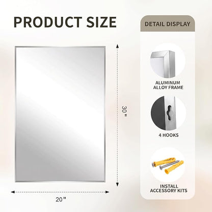 FICTOR Bathroom Vanity Mirror for Over Sink, 20" x 30", Silver | Anti-Rust Frame, Shatterproof Tempered Glass, Vertical/Horizontal Wall Mounted Mirror for Bedroom, Entryway, Living Room