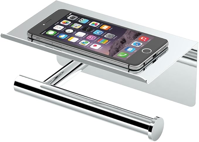 Gatco 1420 Latitude II Toilet Paper Holder with Shelf, Wall Mounted Bathroom Tissue Holder, Chrome
