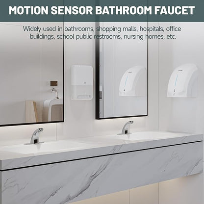 Touchless Bathroom Sink Faucet, Greenspring Motion Automatic Sensor Faucet, Hands Free Vanity Faucets with Hole Cover Plate, Modern Commercial with Control Box and Temperature Mixer, Chrome