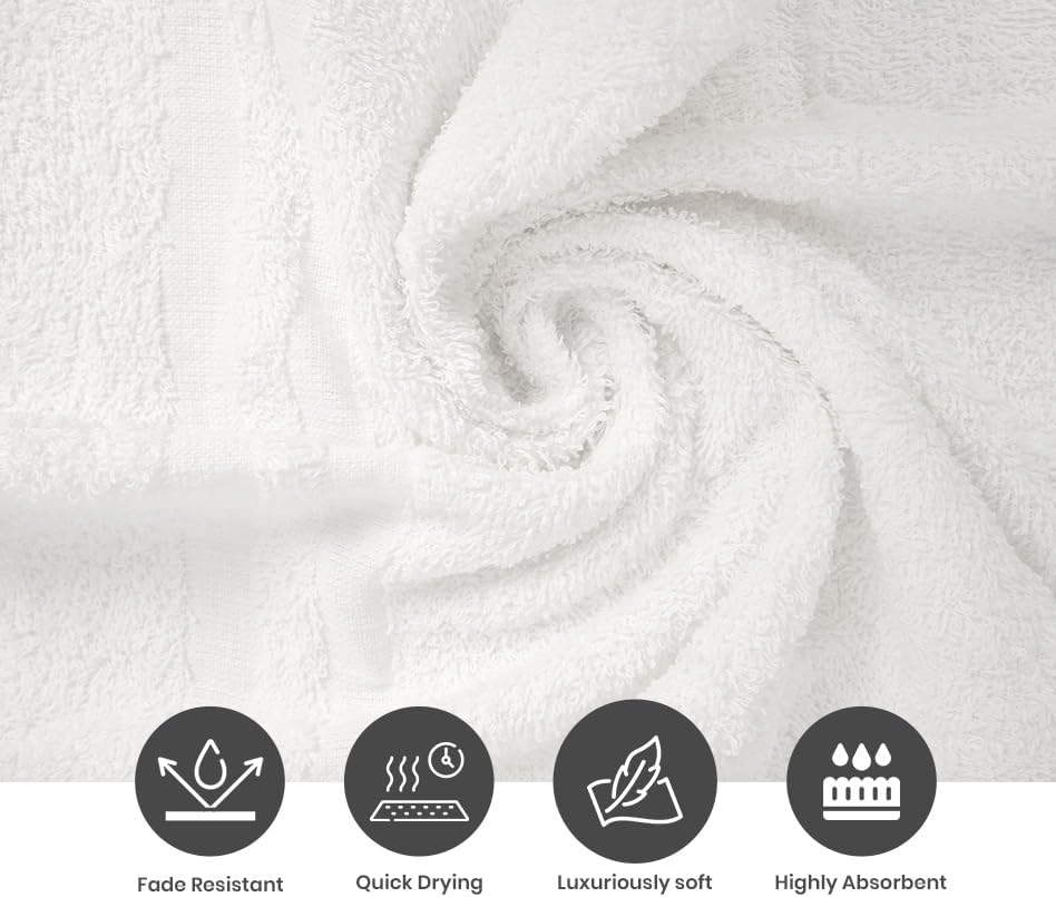 Cinara Bed & Bath Premium 100% Cotton Hand Towels – Soft, Quick Dry & Highly Absorbent – 16x27 Inches, Pack of 24 – Ideal for Bathroom, Salon, Gym, Spa & Everyday Use – White