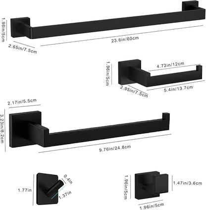8sets Bathroom Accessories Set, Stainless Steel Bathroom Hardware Set, Towel Racks for Bathroom Wall Mounted 24 Inch Bath Towel Bar Set-Matte Black