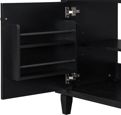 36" Bathroom Vanity with Ceramic Sink Top, Soft-Close Door & Flip Drawers, Freestanding Storage Cabinet W/Adjustable Shelf, Solid Wood Frame for Bathrooms, Powder Room, Guest Bath,Black