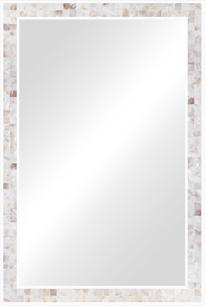 Tanmicoshomy Brown Shell Framed Rectangular Wall Mirrors for Bathroom, 24x36 Inch Mosaic Mirror for Bedroom Living Room or Entryway, Wall Mounted Horizontal or Vertical Hanging