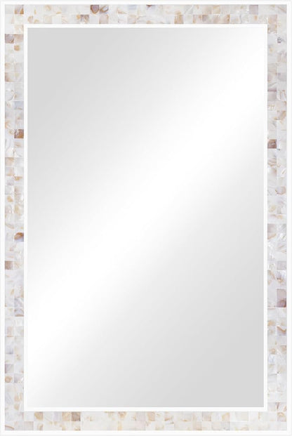 Tanmicoshomy Brown Shell Framed Rectangular Wall Mirrors for Bathroom, 24x36 Inch Mosaic Mirror for Bedroom Living Room or Entryway, Wall Mounted Horizontal or Vertical Hanging