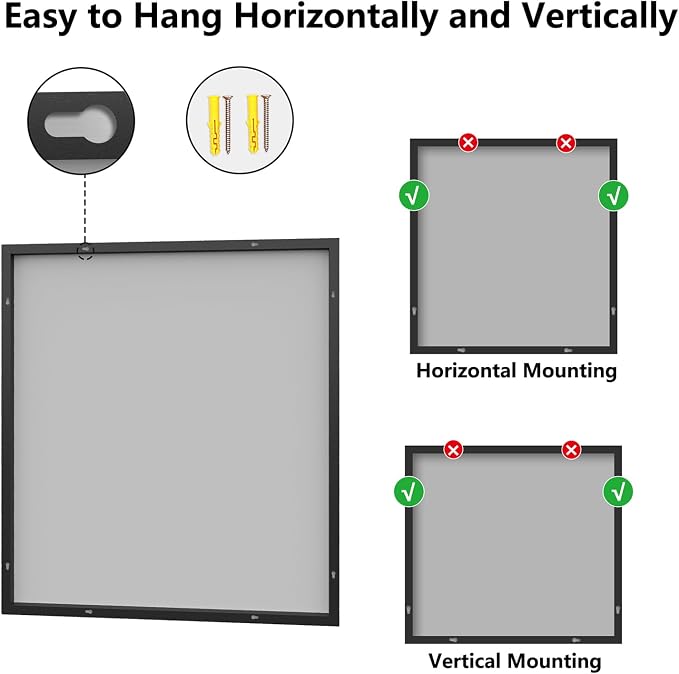 Bathroom Mirror 36x40 Black Bathroom Wall-Mounted Mirrors, Modern Vanity Mirror for Bedroom, Living Room, Aluminum Alloy Frame Allow to Hang Horizontally or Vertically