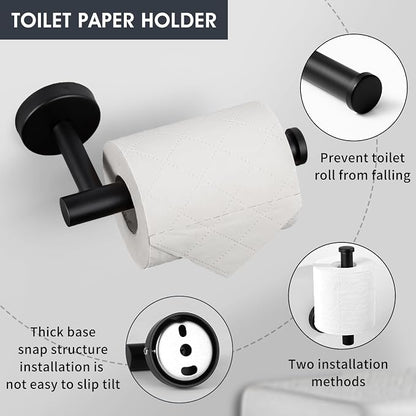 18 Piece Matte Black Bathroom Hardware Set, Towel bar Set for Bathroom | 24 inch Towel bar, Bathroom Towel Rack, Towel Ring, Toilet Paper Holder, Towel Hook, Bathroom Accessories Set