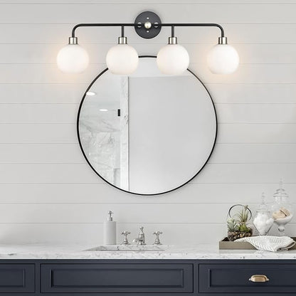 Lukasa Modern Bathroom Vanity Lights Fixtures 4-Lights Over Mirror Lighting Black with Brushed Nickel Vanity Lights for Bathroom Light Fixtures Frosted Glass Covers, UL Listed