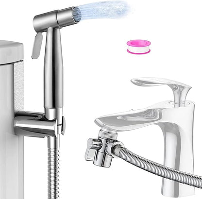 Bidet Toilet Sprayer, Sink Faucet Hose Attachment, Non-Leakage Stainless Steel Brushed Toilet Cleaner Wall for Women Washing, Baby Diaper Cleaner
