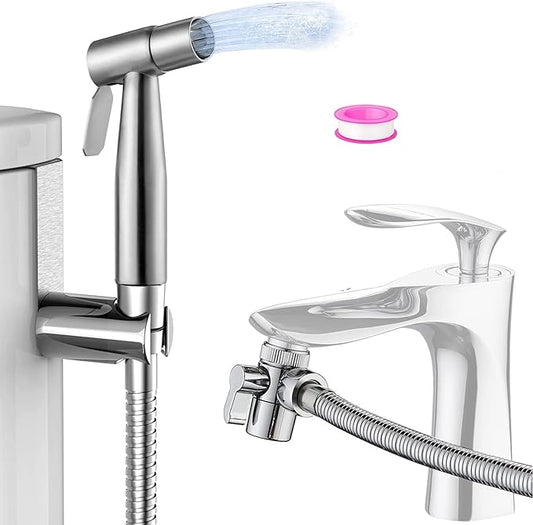 Bidet Toilet Sprayer, Sink Faucet Hose Attachment, Non-Leakage Stainless Steel Brushed Toilet Cleaner Wall for Women Washing, Baby Diaper Cleaner