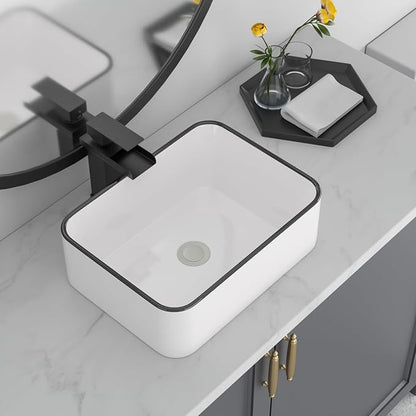 16"x12" Vessel Sink Rectangular White Vessel Sink Small Sinks for Bathrooms Above Counter Ceramic Bathroom Sink Rectangule Sink Bowls For Bathroom Vanity Lavatory Bowl Basin