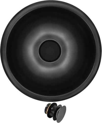 LQS 13 x 13 Inch Round RV Sink, Black Bar Sink, Stainless Steel Drop-In | Small RV Sink For Camper Kitchens Or Bathrooms; Compact RV Bathroom Sink With 5.31-Inch Bowl And Drain Assembly Included