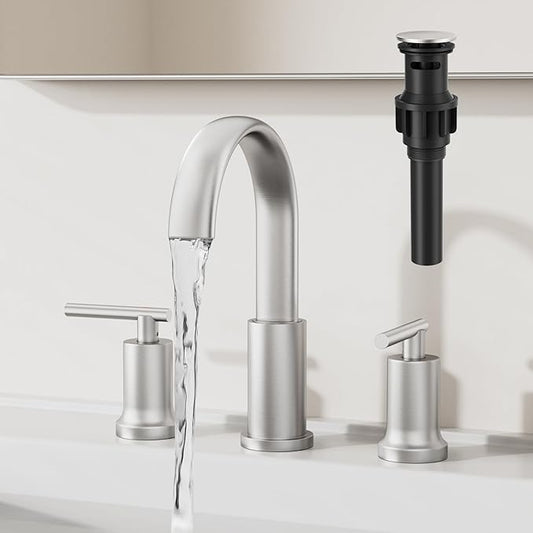 Brushed Nickel Waterfall Bathroom Faucet 3 Hole, Widespread Two Handle Bathroom Sink Faucet Vanity Faucet, 8 Inch Bathroom Faucets for Sink with cUPC Supply Lines and Pop-Up Drain