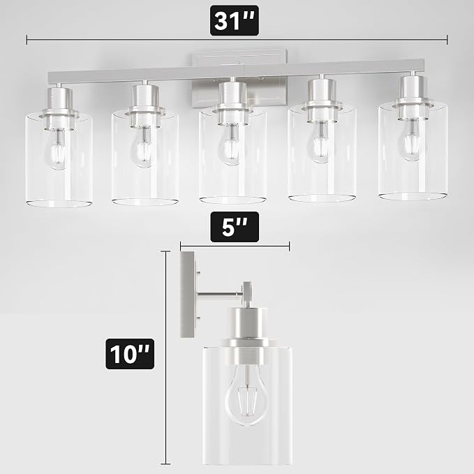 Hasipu 5-Light Vanity Lights for Bathroom, Vanity Light with Glass Shade, Bathroom Lighting Fixtures Over Mirror for Kitchen Living Room Hallway Cabinet Porch