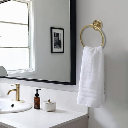 4 Piece Antique Brass Gold Bathroom Accessories Set - 24” Towel Holder, Antique Bar Brass Bath Accessories - Wall Mounted Bathroom Hardware Accessory Set