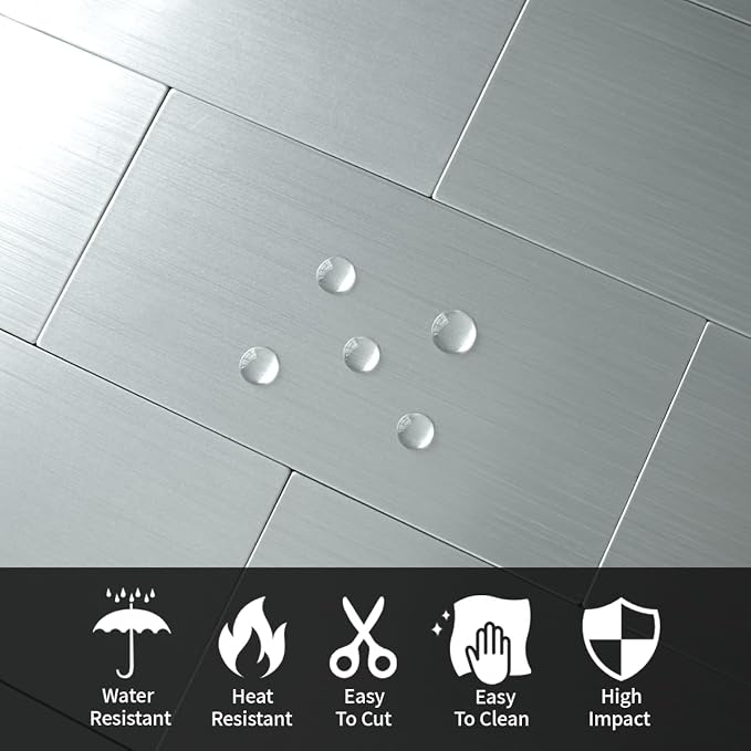 AULIGET 100-Piece Stainless Steel Subway Tile Peel and Stick Backsplash, 3" x 6" Metal Stick on Wall Tiles for Backsplash Kitchen, Bathroom, Laundry Room, Camper, Fireplace