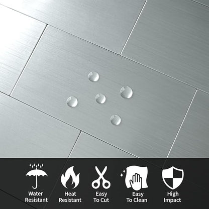 AULIGET 100-Piece Stainless Steel Subway Tile Peel and Stick Backsplash, 3" x 6" Metal Stick on Wall Tiles for Backsplash Kitchen, Bathroom, Laundry Room, Camper, Fireplace