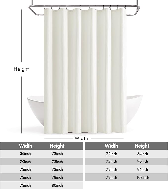 ANRODUO White Linen Textured Fabric Shower Curtain Set - W72xL74 | Farmhouse Shower Curtain with 12 Metal Hooks, Waterproof Heavy Duty, Button Hole Design, Machine Washable for Bathroom