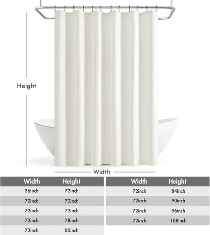 ANRODUO White Linen Textured Fabric Shower Curtain Set - W70xL72 | Farmhouse Shower Curtain with 12 Metal Hooks, Waterproof Heavy Duty, Button Hole Design, Machine Washable for Bathroom