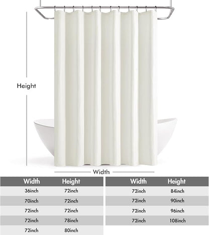 ANRODUO White Linen Textured Fabric Shower Curtain Set - W72xL90 | Farmhouse Shower Curtain with 12 Metal Hooks, Waterproof Heavy Duty, Button Hole Design, Machine Washable for Bathroom