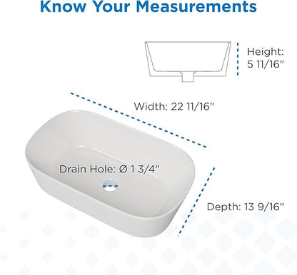 Gerber Cymira 23 in. Oval Vessel Bathroom Sink, Above-Counter Glazed White Fireclay Ceramic Vanity Sink, Modern Transitional Basin Sink Bowl, G0013777