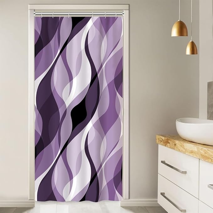 Stall Shower Curtain, Small Purple Shower Curtain Set for Bathroom Waterproof Lavender Striped Shower Curtain Set with Hooks, 36x72 Inch