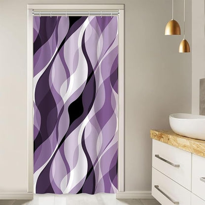 Stall Shower Curtain, Small Purple Shower Curtain Set for Bathroom Waterproof Lavender Striped Shower Curtain Set with Hooks, 36x72 Inch