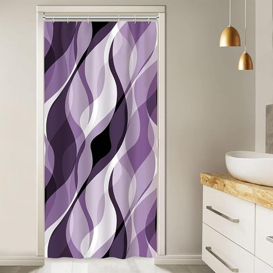 Stall Shower Curtain, Small Purple Shower Curtain Set for Bathroom Waterproof Lavender Striped Shower Curtain Set with Hooks, 36x72 Inch