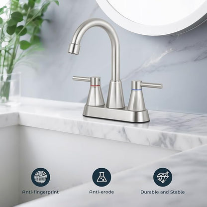 4 inches Bathroom Faucet for 3 Hole,2-Handle Bathroom Sink Faucets with Pop Up Drain (Brush Nickel)