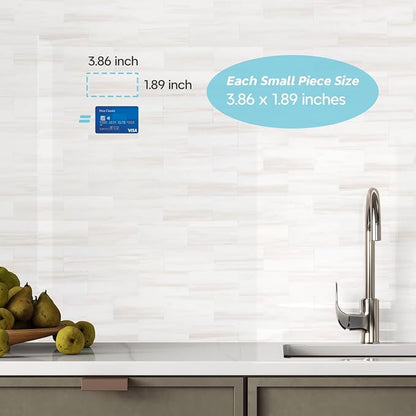 STICKGOO 10-Sheet Subway Tile Peel and Stick Wall Tiles, Seamless Design Polished Dolomite Kitchen Backsplash, PVC Stick on Tiles for Kitchen, Bathroom, RV, Fireplace